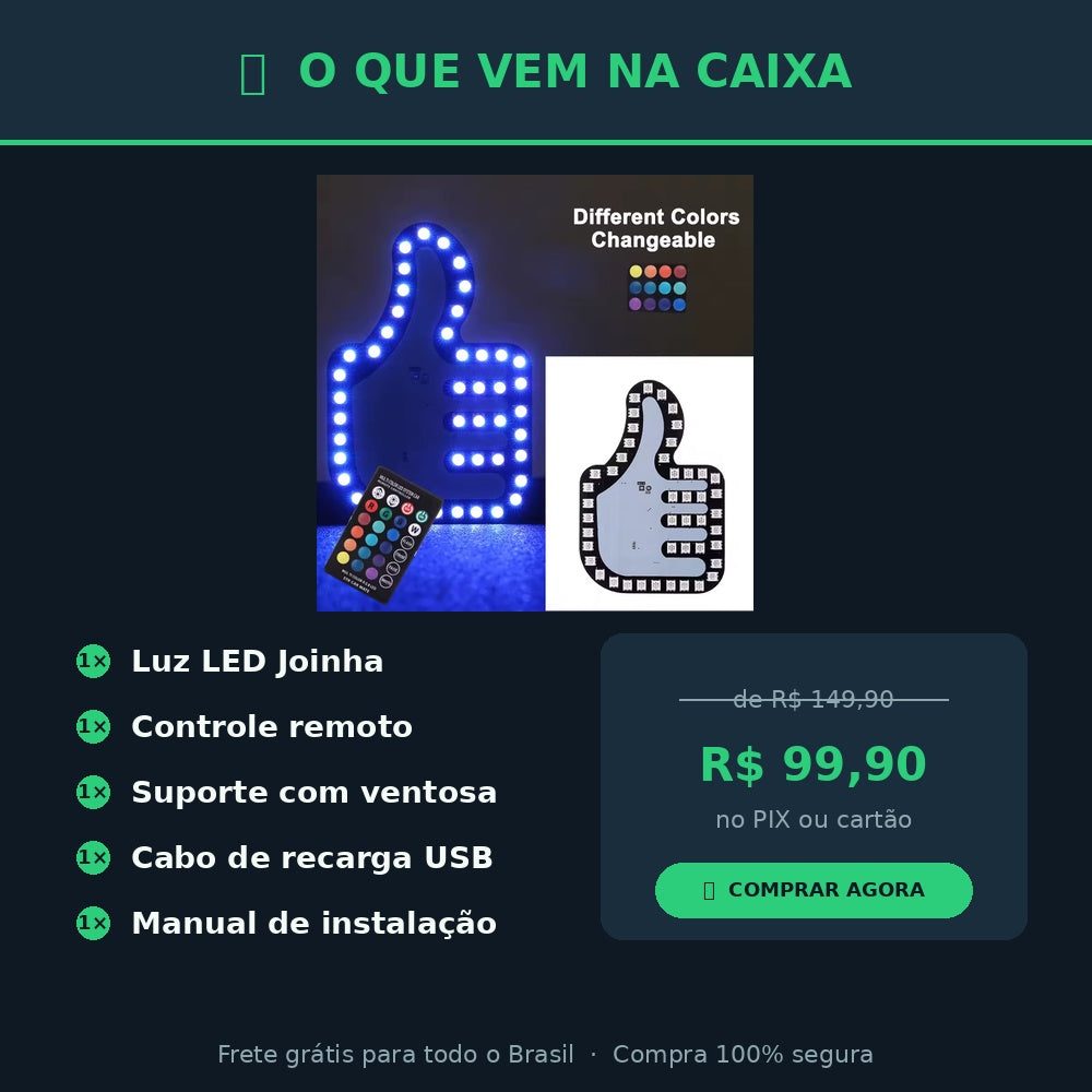 Joinha LED — Luz de Gratidão para o seu Carro