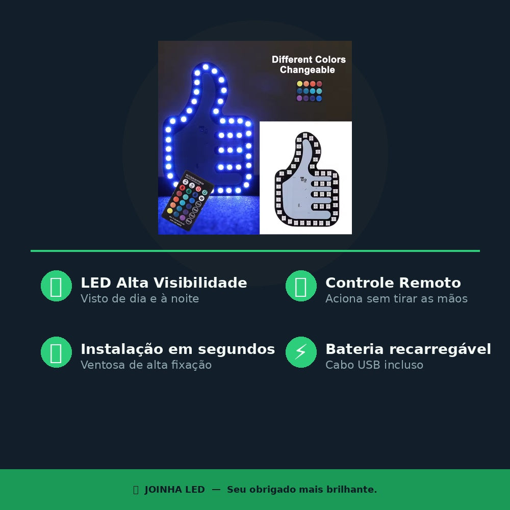 Joinha LED — Luz de Gratidão para o seu Carro